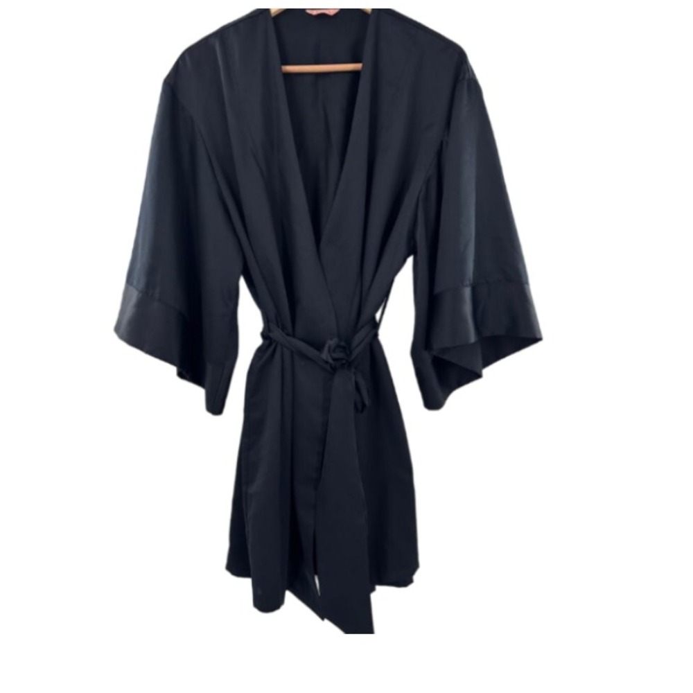 Thirdlove Robe Black Satin Silky One Size Belted Short Fits Sizes 0-14